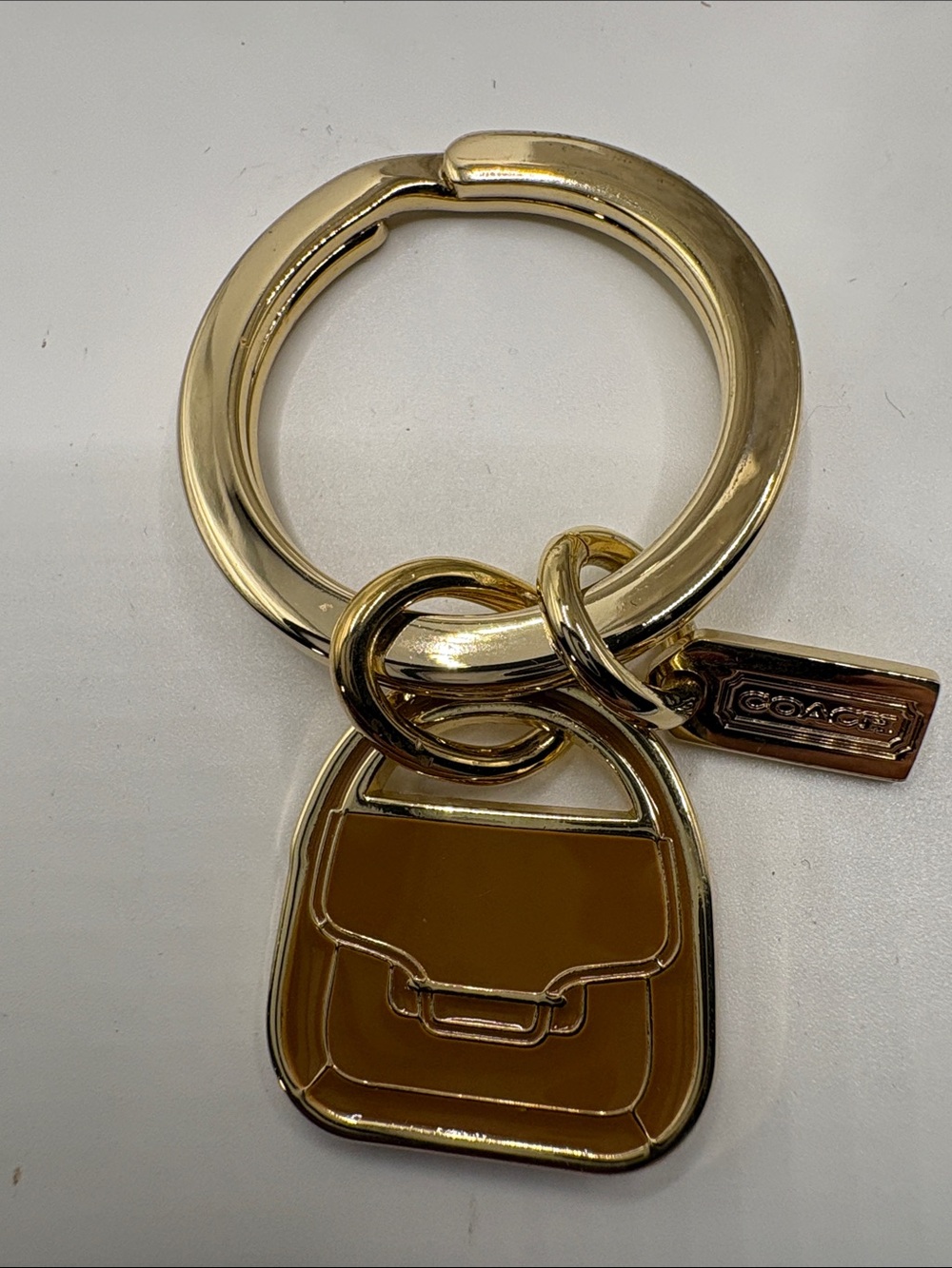 Coach Gold-Tone Keyring with Brown Enamel Purse Charm
